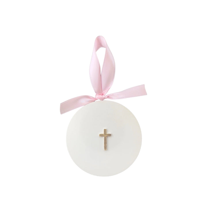 Tiny Cross on Ornament (Baby Pink)
