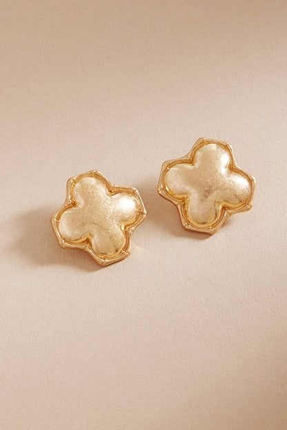 Clover Domed Bamboo Frame Titanium Post Earrings