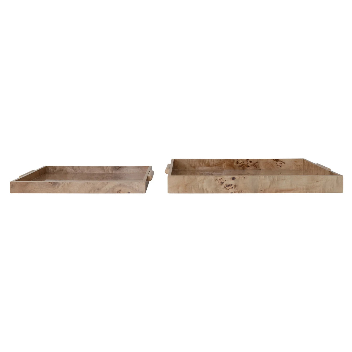 MDF & Burl Wood Veneer Trays w/ Handles
