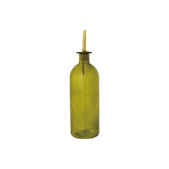 Olive Glass Oil Cruet w/ Gold Stopper