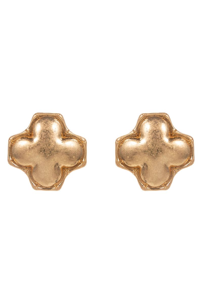 Clover Domed Bamboo Frame Titanium Post Earrings