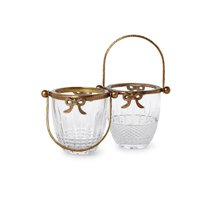 Antique Gold Finish Glass Basket w/Bow Accent