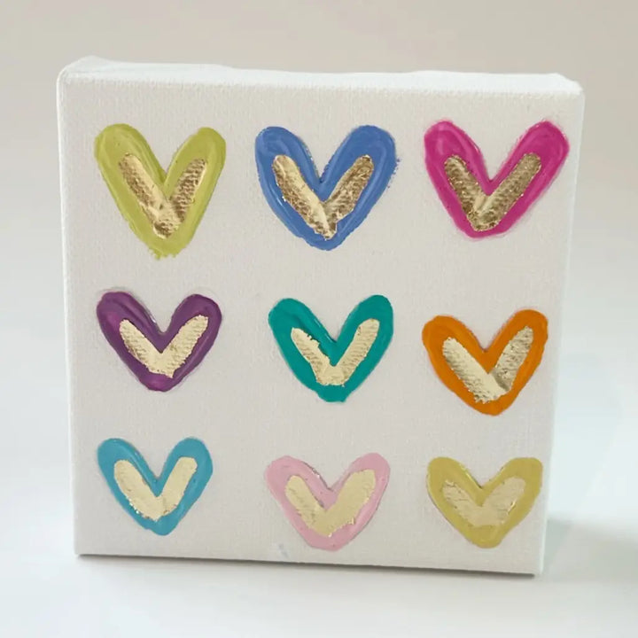 Painted Colorful Hearts 4x4 Canvas
