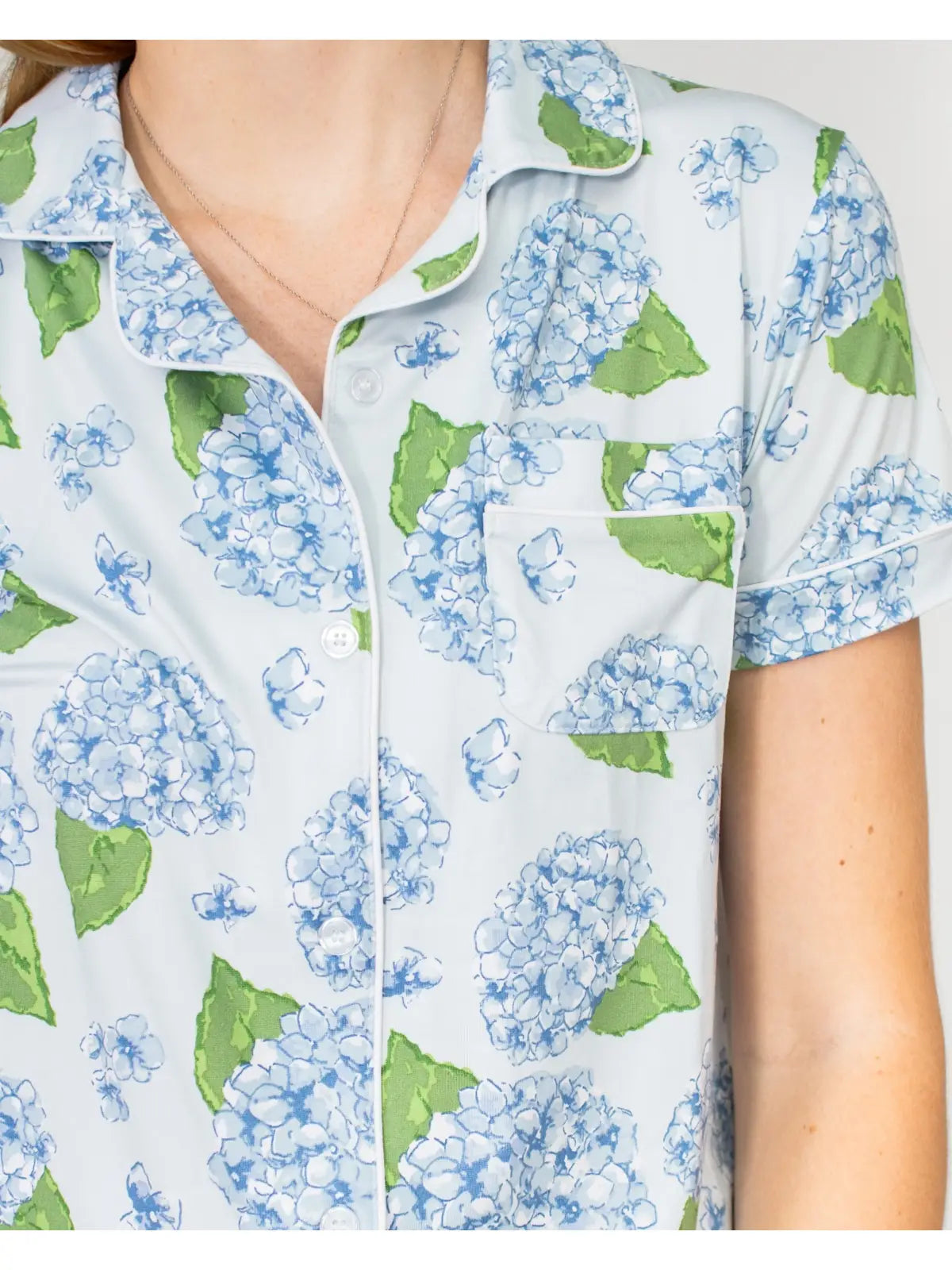 Hydrangea Short Sleeve Button Up Sleep Shirt