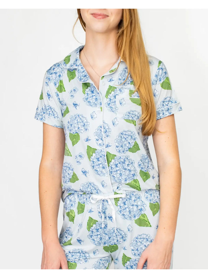 Hydrangea Short Sleeve Button Up Sleep Shirt