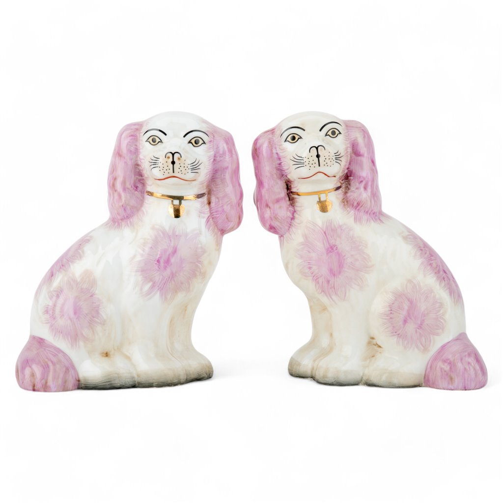 Staffordshire Dogs - Pink with Chain 9"