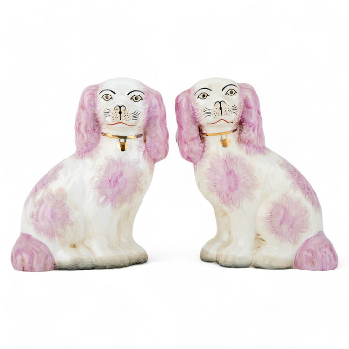 Staffordshire Dogs - Pink with Chain 9"