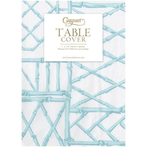 Bamboo Screen Robin's Egg-Ppr Linen Print Airlaid Tablecover 5.2'X8.2