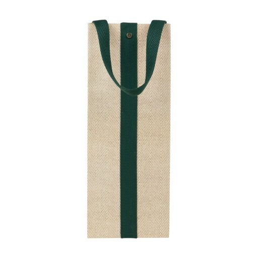 Jute And Twill Natural/Hunter Bottle Bag 5 X 3 1/2 X 13