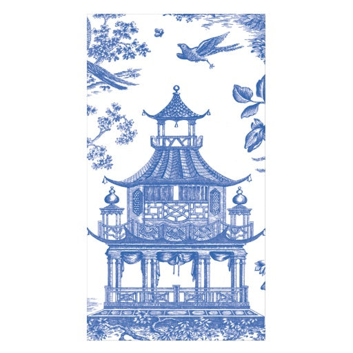Chinoiserie Toile Pagoda Blue Guest Towel