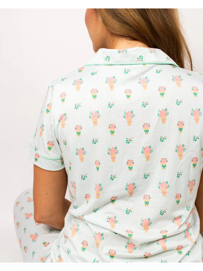Love Blooms Here Short Sleeve Button Up Sleep Shirt
