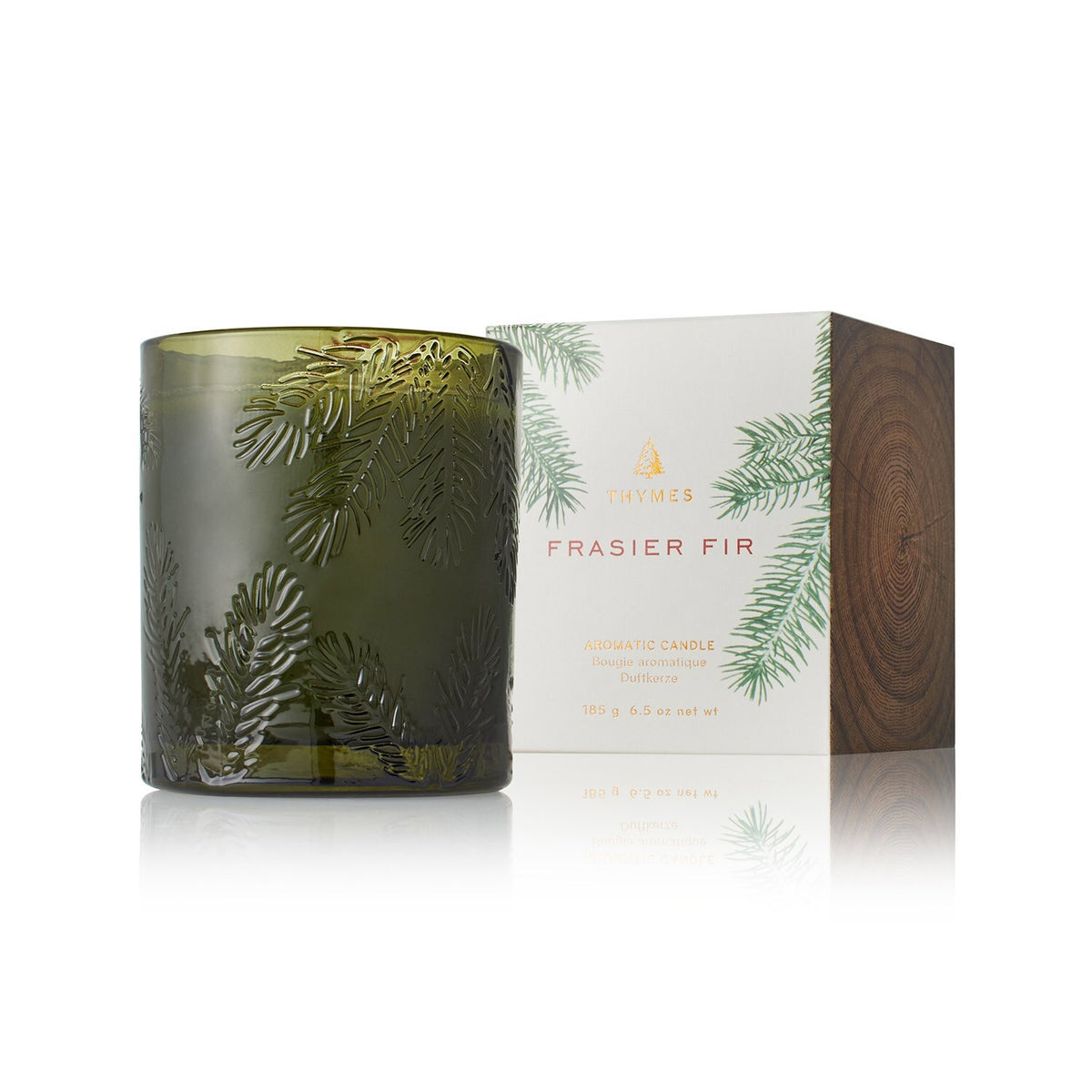 Frasier FIr Poured Candle  Molded Green Glass