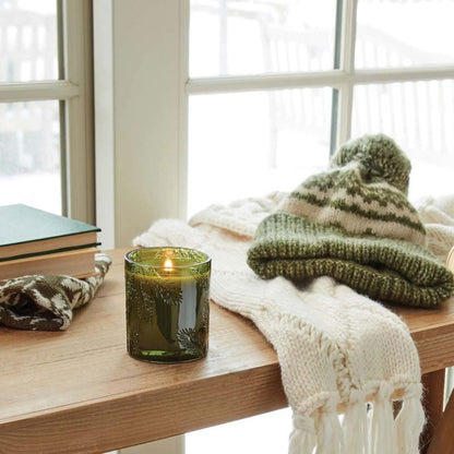 Frasier FIr Poured Candle  Molded Green Glass