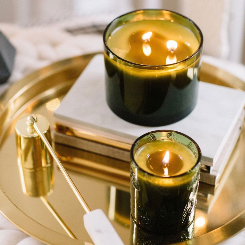 Frasier FIr Poured Candle  Molded Green Glass