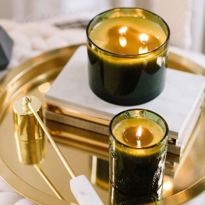 Frasier FIr Poured Candle  Molded Green Glass