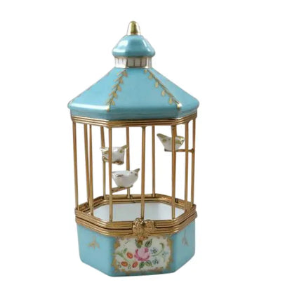 Tiffany Blue Bird Cage with 3 Gold Birds