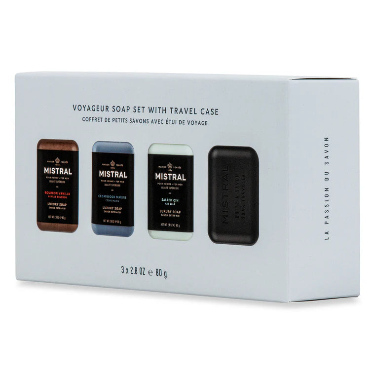 Mistral Men's Travel Gift Set - 3 Travel Soaps & Travel Case