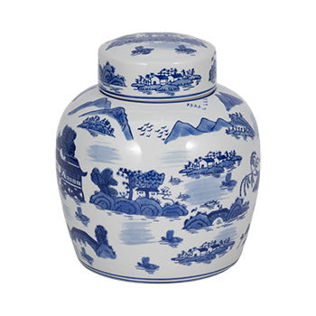 Round Lidded Blue and White Jar
