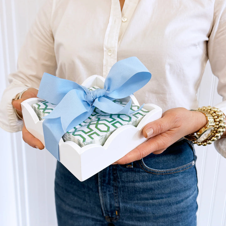 White Lacquer Scalloped Napkin Holder