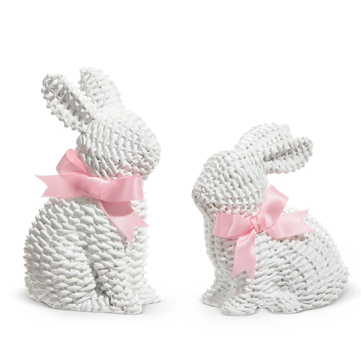 White Woven Bunnies with Bows (Set)